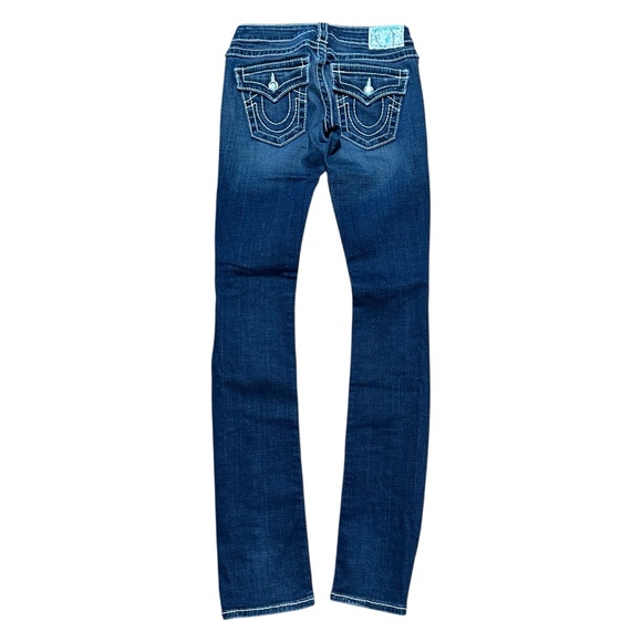 Women’s Y2K True Religion Brand Dark Wash Skinny Contrast Stitch Jeans Size 24 - Picture 1 of 8